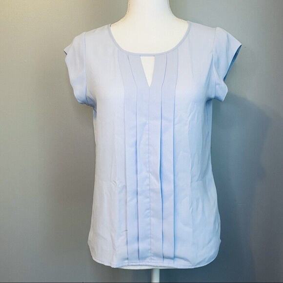 Express Sheer Purple Short Sleeve Blouse Keyhole Neck, Ruffles - Picture 1 of 12